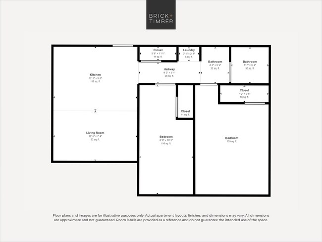 2 Bed 1 Bath 208 floor plan